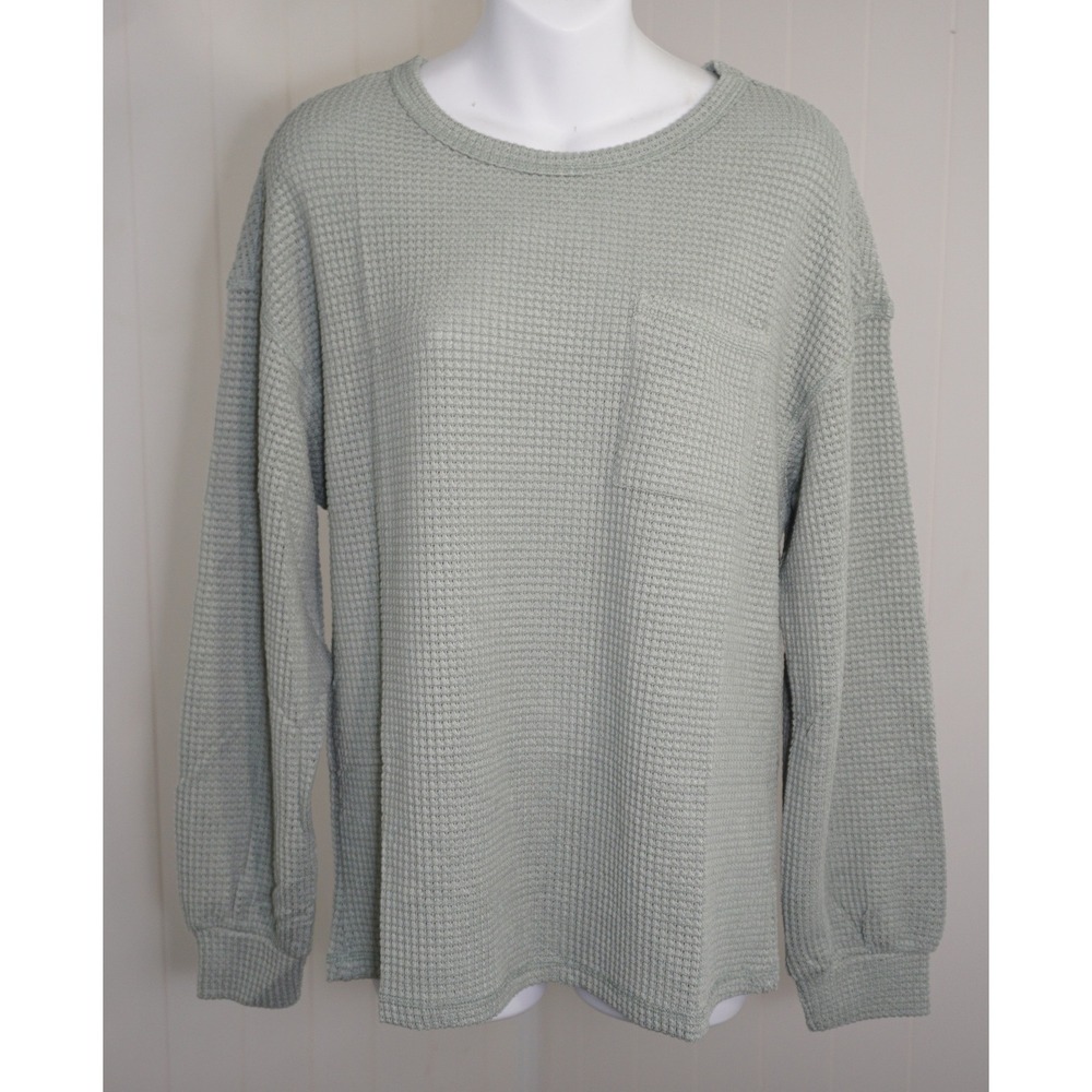 Dokotoo Size M Sage Green Waffle Knit Long Sleeve Pocket Top